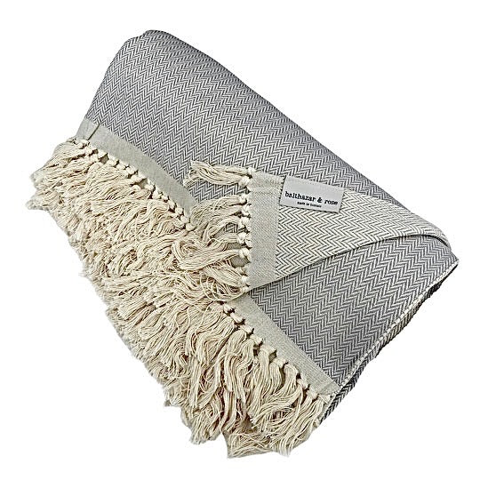 Artisanal Tunisian Blanket | Dark Gray Herringbone (Small Motif)