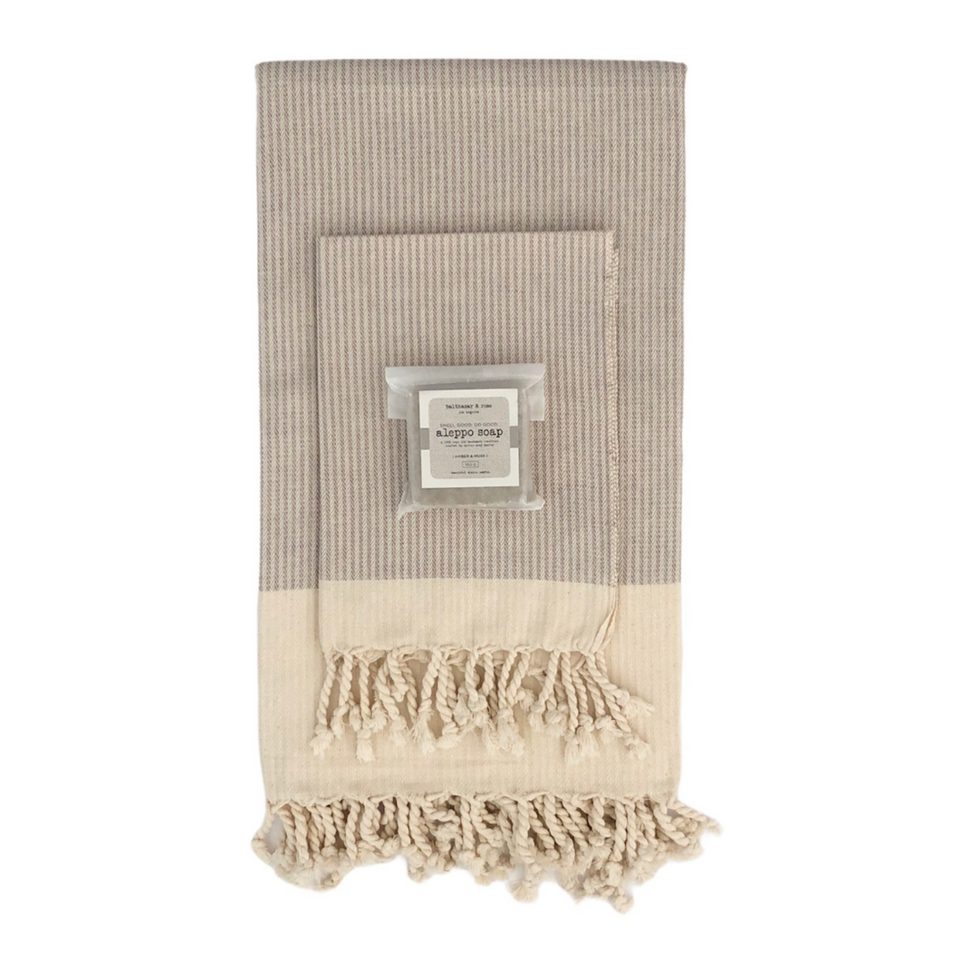 Gift Set 2: 1 Fouta, 1 Hand Towel, 1 Aleppo Soap